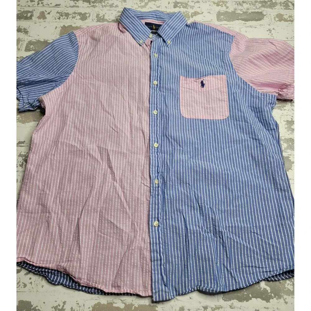 Polo Ralph Lauren Men's Classic Fit Untucked Fit Seersucker Button Down‎ XL